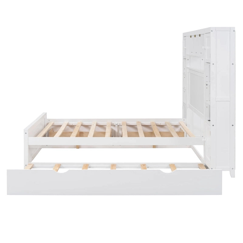 Lit double en bois avec armoire et étagère intégrées, expresso