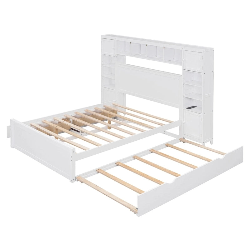 Lit double en bois avec armoire et étagère intégrées, expresso