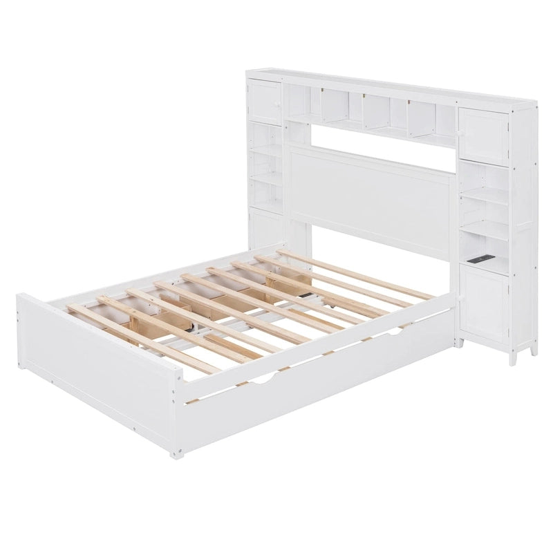 Lit double en bois avec armoire et étagère intégrées, expresso