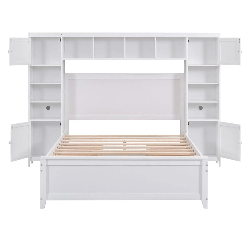 Lit double en bois avec armoire et étagère intégrées, expresso
