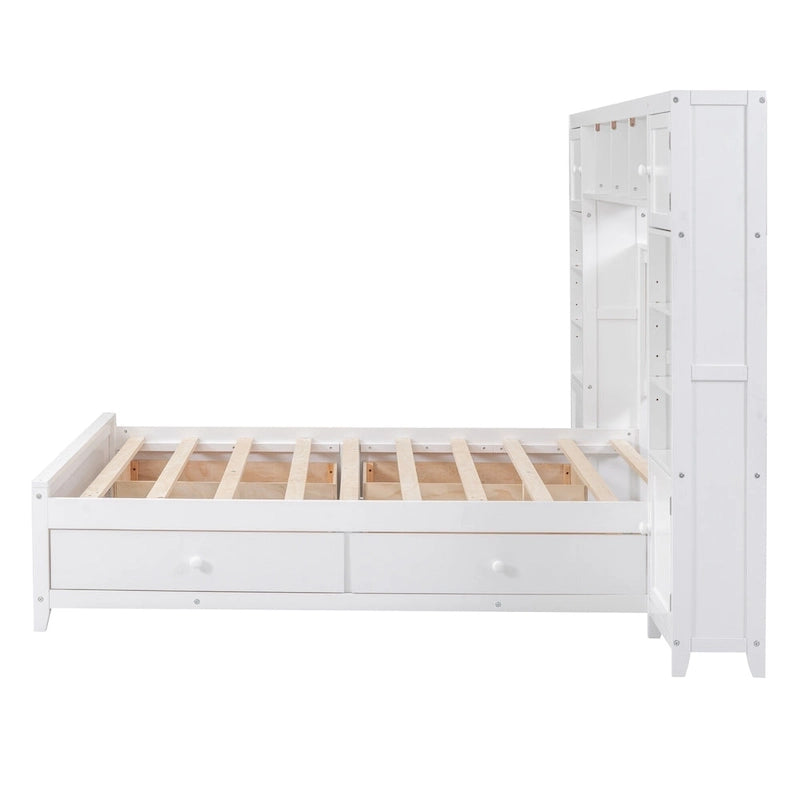 Lit double en bois avec armoire et étagère intégrées, expresso