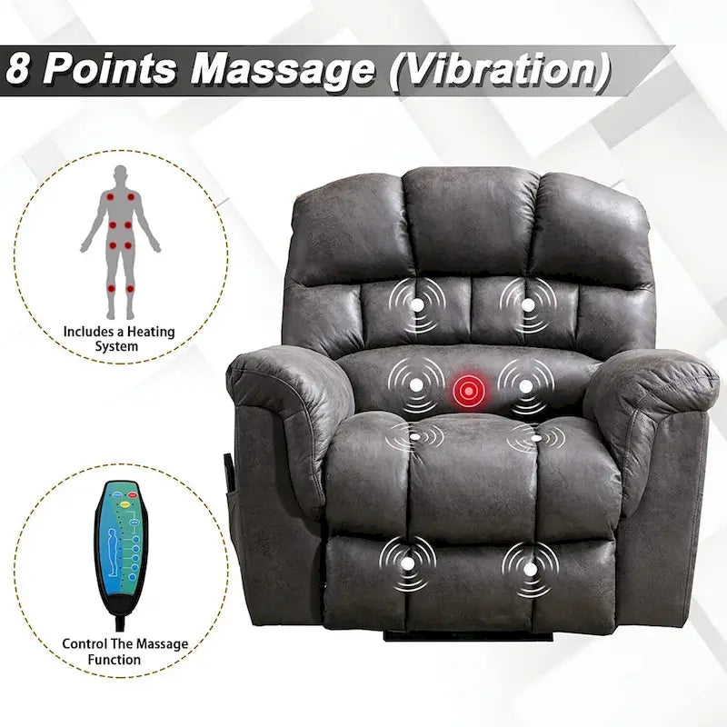 Canapé inclinable et releveur électrique en microsuède avec fonction massage