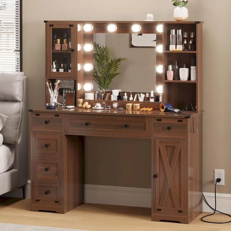 Coiffeuse avec miroir et ampoules