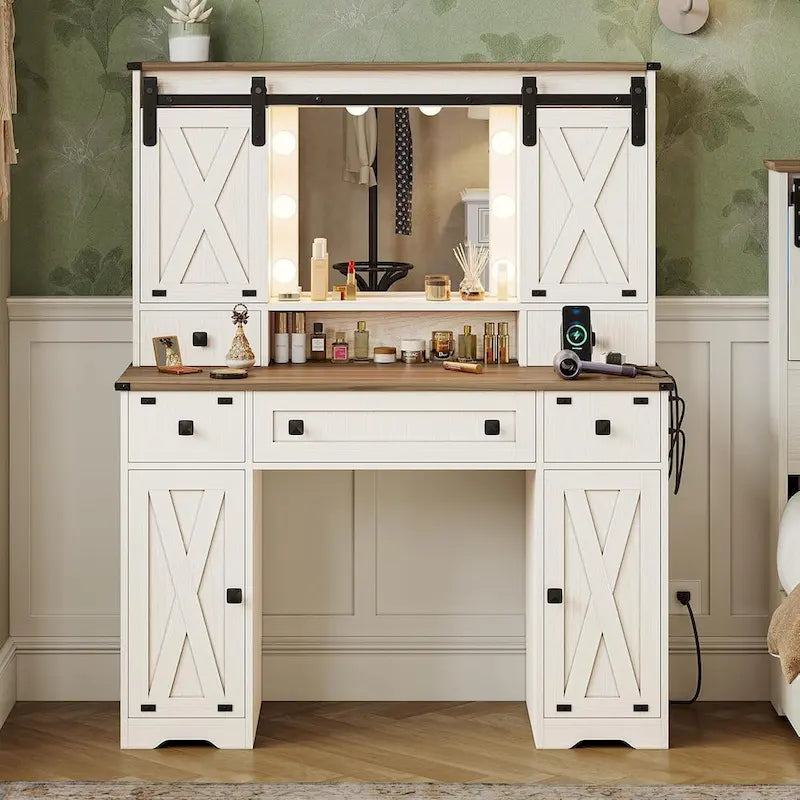 Coiffeuse avec miroir et ampoules