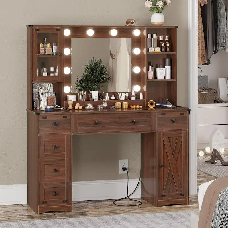 Coiffeuse avec miroir et ampoules