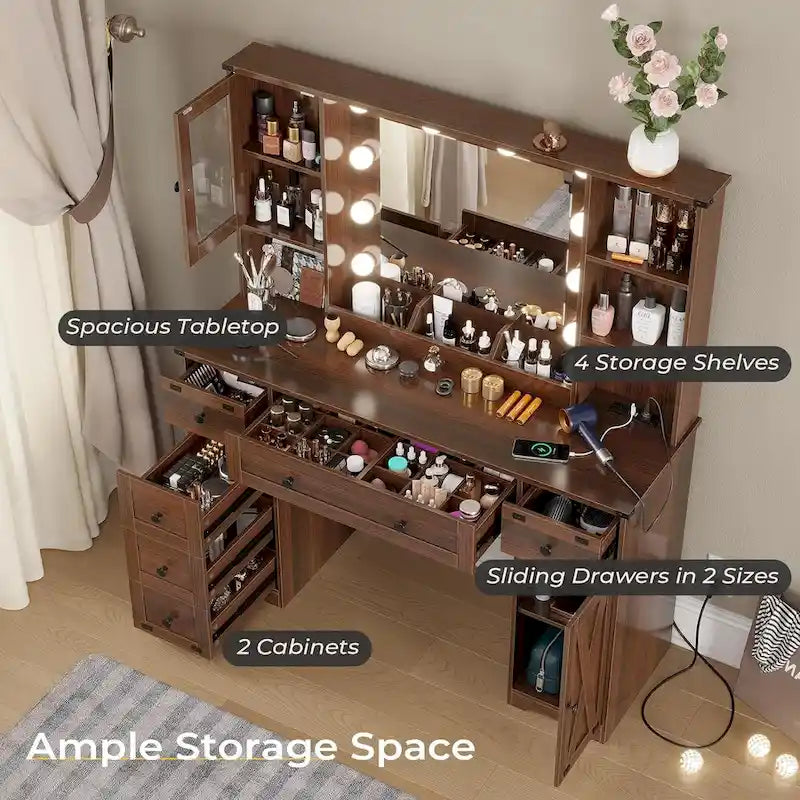Coiffeuse avec miroir et ampoules