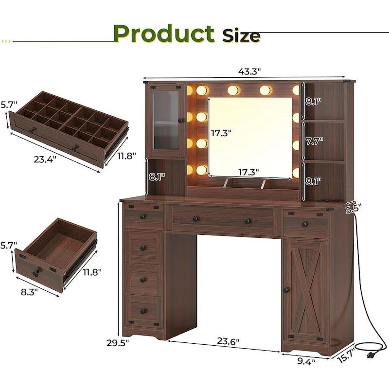 Coiffeuse avec miroir et ampoules