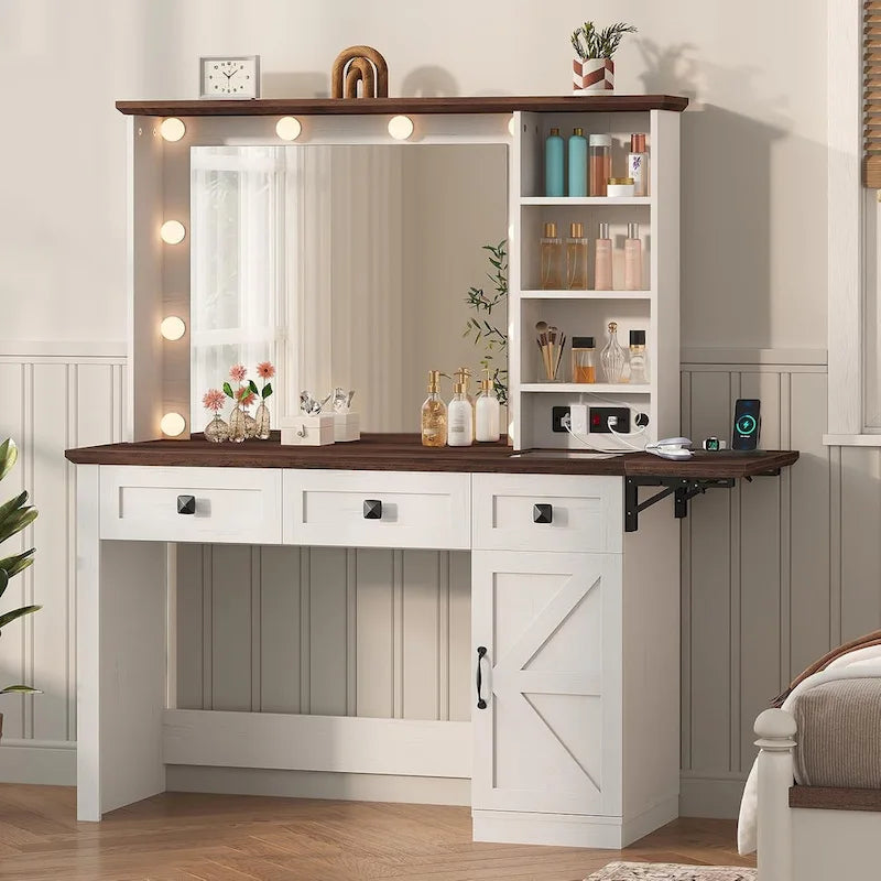 Coiffeuse avec miroir et ampoules
