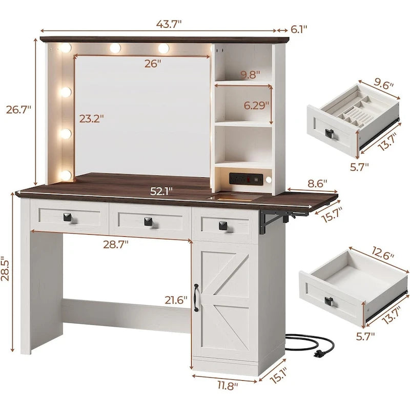 Coiffeuse avec miroir et ampoules