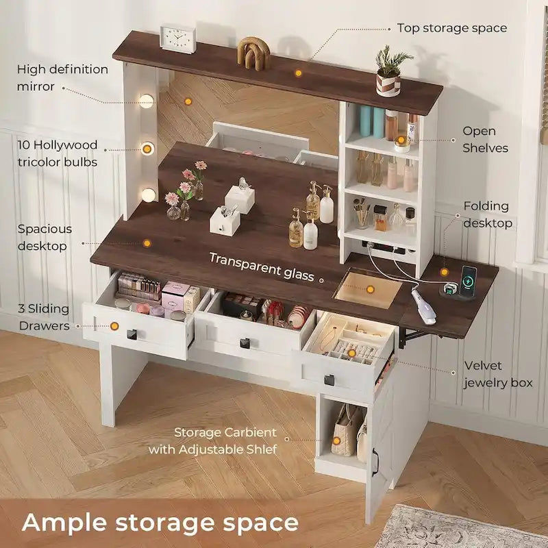 Coiffeuse avec miroir et ampoules