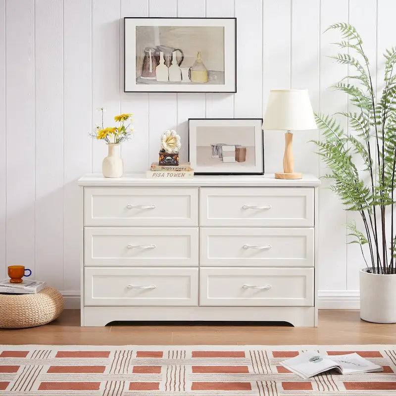 Commode de chambre moderne à 3 tiroirs avec commode à 6 tiroirs, organisateur de vêtements - Poignées en métal, 47,6 L x 15,7 W x 28,9 H