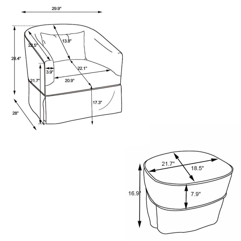 Fauteuil pivotant avec ottoman, Fauteuil d'appoint pivotant pour salon