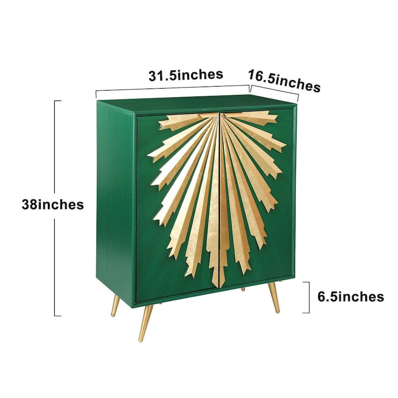 Buffet de salle à manger en bois massif, style glamour Mid-Century Modern, 2 portes, motif soleil, meuble de rangement
