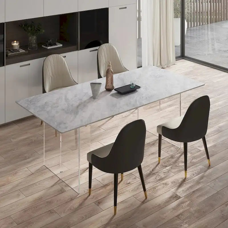 Table à manger rectangulaire moderne de luxe italienne en pierre frittée de 1,8 M avec support en acrylique - 1,8 M