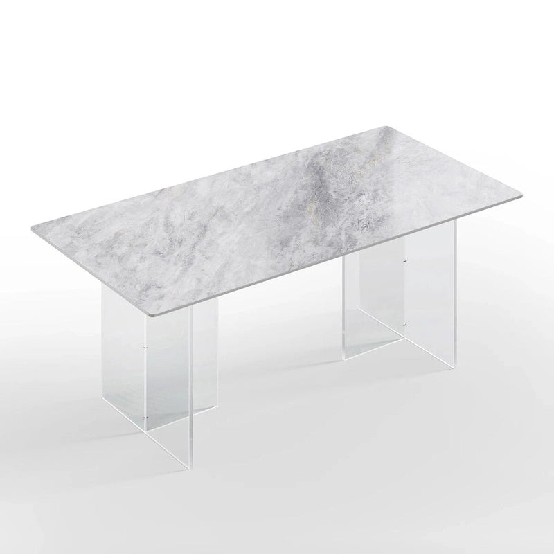 Table à manger rectangulaire moderne de luxe italienne en pierre frittée de 1,8 M avec support en acrylique - 1,8 M