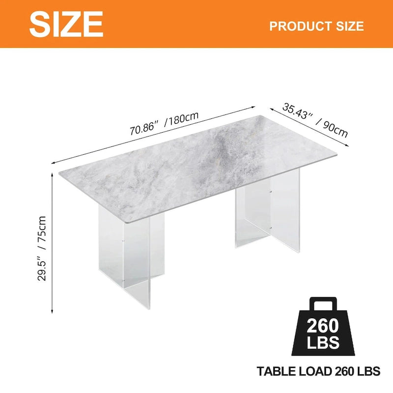 Table à manger rectangulaire moderne de luxe italienne en pierre frittée de 1,8 M avec support en acrylique - 1,8 M