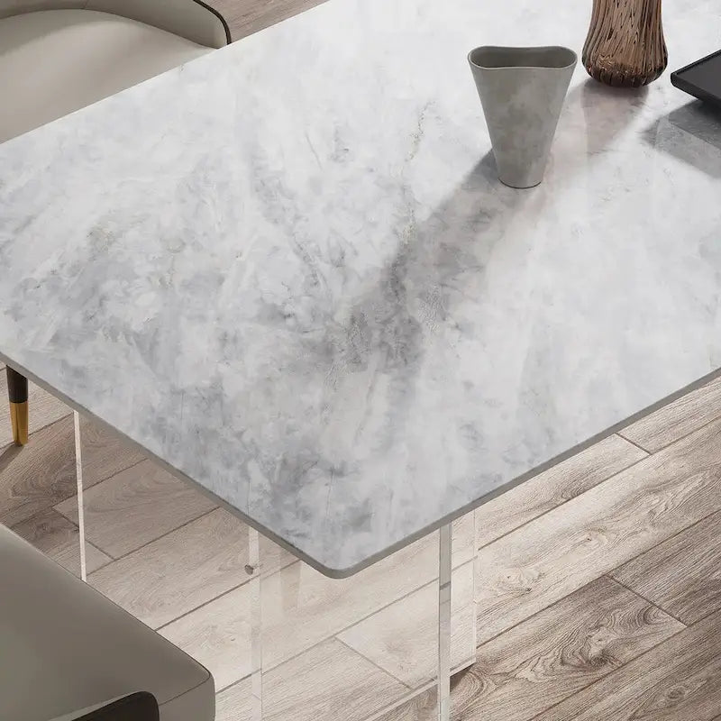 Table à manger rectangulaire moderne de luxe italienne en pierre frittée de 1,8 M avec support en acrylique - 1,8 M