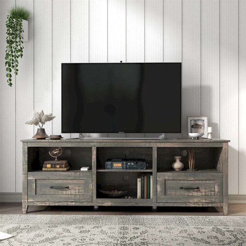 Meuble TV de 178 cm de long avec 2 tiroirs et 4 compartiments de rangement