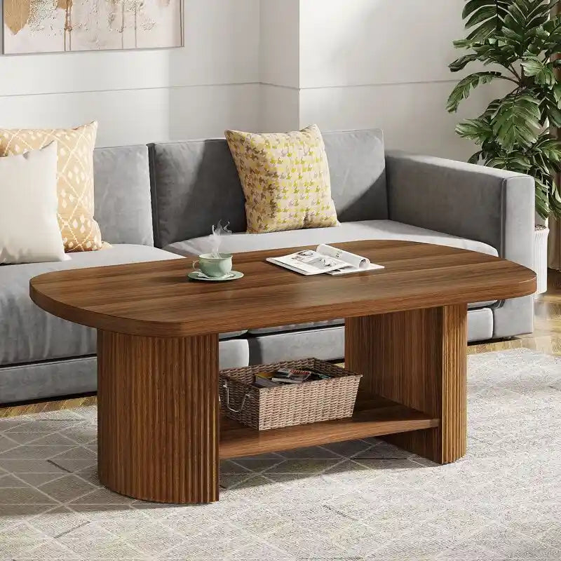 Table basse rustique en bois avec étagères de rangement
