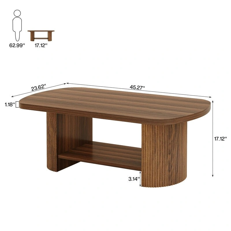 Table basse rustique en bois avec étagères de rangement
