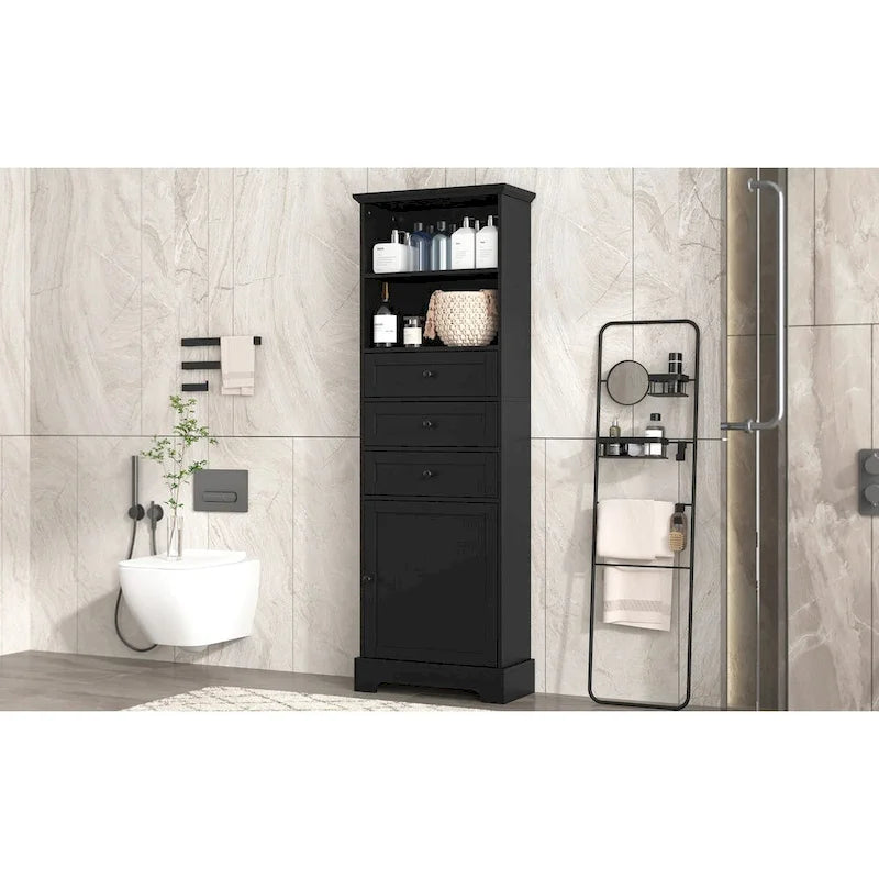 Meuble de rangement haut noir avec 3 tiroirs et étagères réglables pour salle de bain, bureau, étude et intérieur