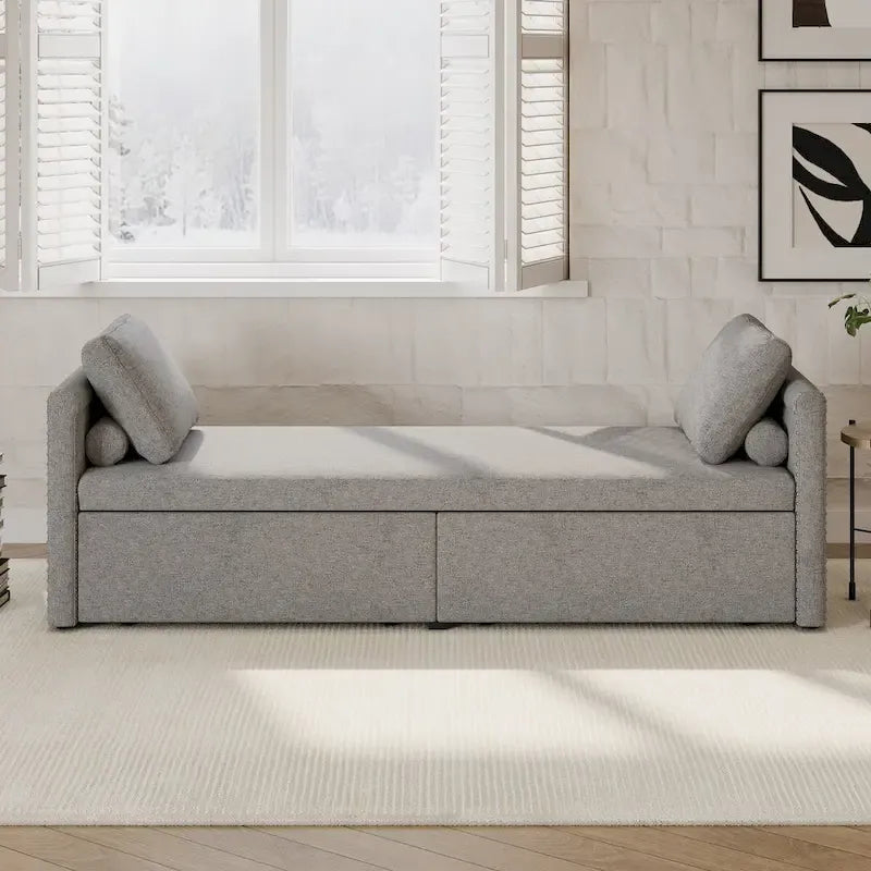 Bain de soleil moderne rembourré, lit de repos simple avec 2 tiroirs, matelas non inclus