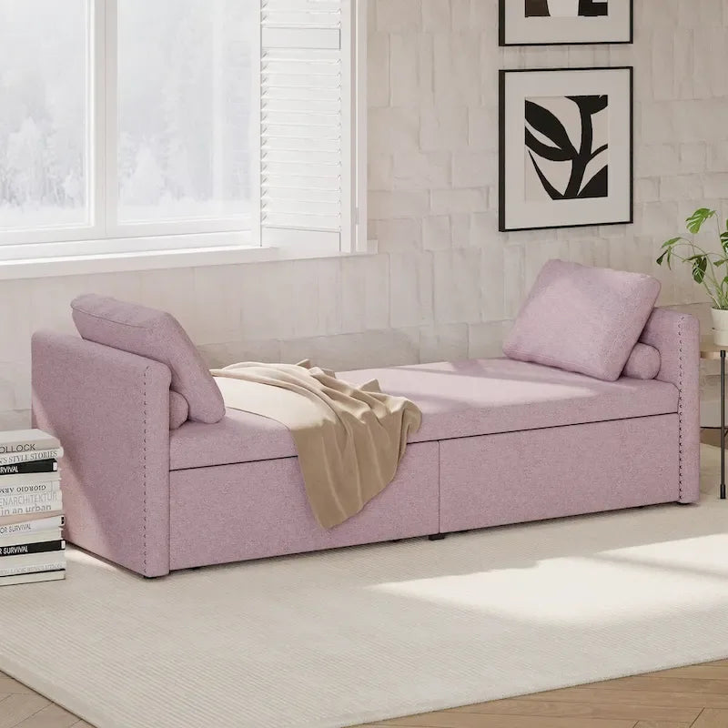Bain de soleil moderne rembourré, lit de repos simple avec 2 tiroirs, matelas non inclus