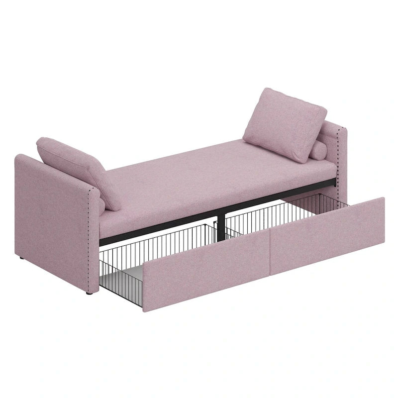 Bain de soleil moderne rembourré, lit de repos simple avec 2 tiroirs, matelas non inclus