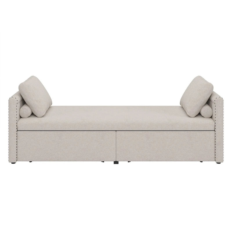 Bain de soleil moderne rembourré, lit de repos simple avec 2 tiroirs, matelas non inclus